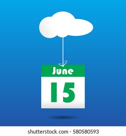 15 june calender icon with cloud. paper art style 