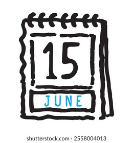 15 June date calendar - A simple yet elegant line art illustration of a date calendar captures the essence of organization and timekeeping. The clean lines and minimalistic design 