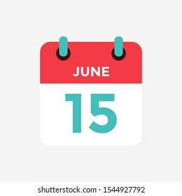 15 of June. Flat icon calendar . Date, day and month. Vector illustration.