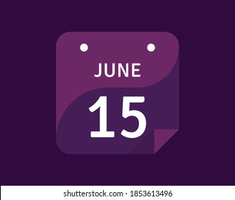 15 June, June 15 icon Single Day Calendar Vector illustration