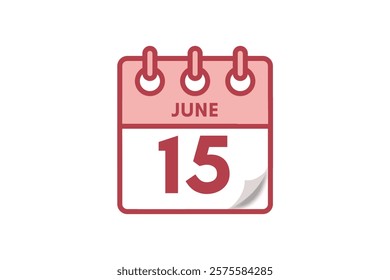 15 June month single day vector, illustration, calendar with maroon, rose and white color background calendar June 15