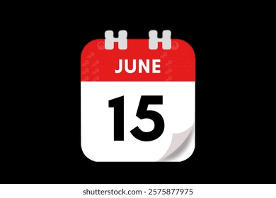 15 June month single day vector, illustration, calendar with red, gray, white and black color background calendar June 15