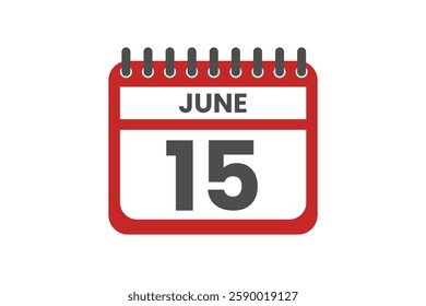 15 June month single day vector, illustration, calendar with red, black and white color background calendar June 15