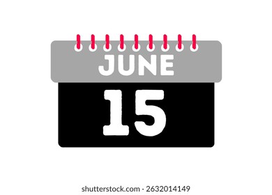 15 June month single day vector, illustration, calendar with ash, black, red and white color background calendar icon of June 15