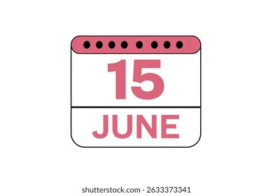 15 June month single day vector, illustration, calendar with peach, black and white color background calendar icon of June 15