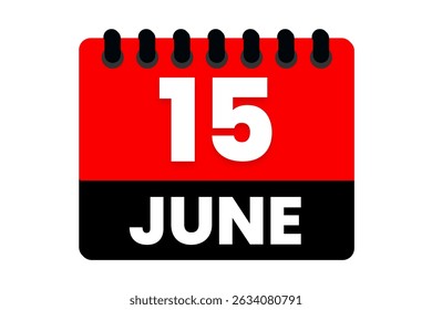 15 June month single day vector, illustration, calendar with red, black and white color background calendar icon of June 15