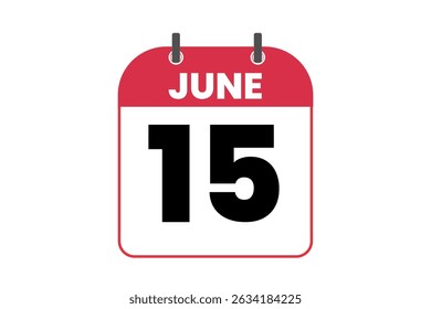 15 June month single day vector, illustration, calendar with red, black and white color background calendar icon of June 15