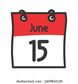 15 June. Vector flat daily calendar icon. Date and time, day, month. Holiday