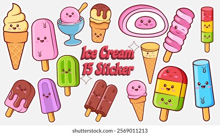 15 Kawaii Ice Cream Vector Illustrations