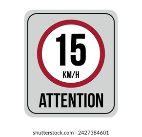 15 km speed limit. Vector attention to traffic speed isolated on white background