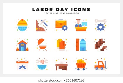 15 Labor Day Flat icon pack. vector illustration.
