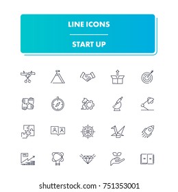 15. Line icons set. Start Up pack. Vector illustration for begin business 