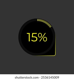 15% Loading. Ui Diagram vector. Download progress icon. Circle diagram interface. Fifteen percent downloading.