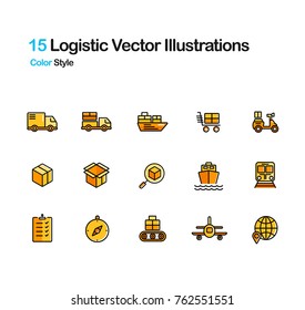 15 Logistics Lineal Color Vector Illustrations