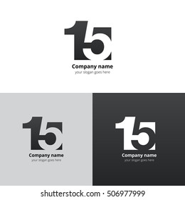 15 logo icon flat and vector design template. Monogram numbers one and five. Logotype fifteen with gradient color. Creative vision concept logo, elements, sign, symbol for card, brand, banners.