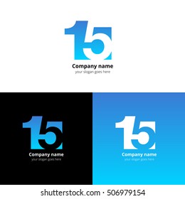 15 logo icon flat and vector design template. Monogram numbers one and five. Logotype fifteen with blue gradient color. Creative vision concept logo, elements, sign, symbol for card, brand, banners.