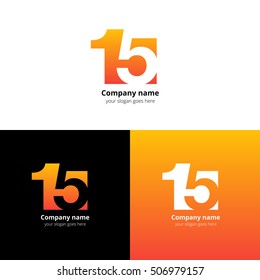 15 logo icon flat and vector design template. Monogram numbers one and five. Logotype fifteen with orange gradient color. Creative vision concept logo, elements, sign, symbol for card, brand, banners.