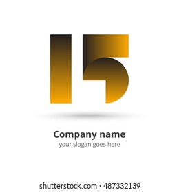 15 logo vector year concept. Anniversary number one five,1 and 5. Monogram numbers thirteen celebrating. Logotype with gold gradient color.