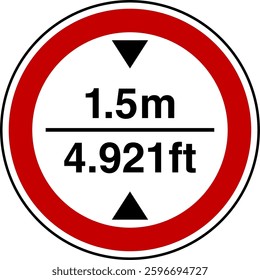 1.5 m height restriction circular sign sticker with conversion to feet