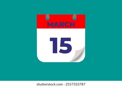 15 March calendar icon text page monthly web design on red, and blue background vector, icon, or illustration with the month of March 15