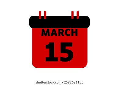 15 March calendar icon text page monthly web design on red, black and white background vector, icon, or illustration with the month of March 15