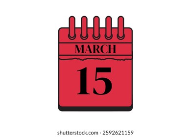 15 March calendar icon text page monthly web design on red, black and white background vector, icon, or illustration with the month of March 15