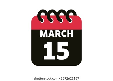 15 March calendar icon text page monthly web design on red, black and white background vector, icon, or illustration with the month of March 15