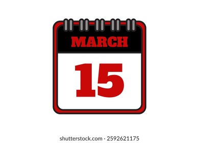 15 March calendar icon text page monthly web design on red, black and white background vector, icon, or illustration with the month of March 15