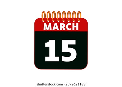 15 March calendar icon text page monthly web design on red, black and white background vector, icon, or illustration with the month of March 15