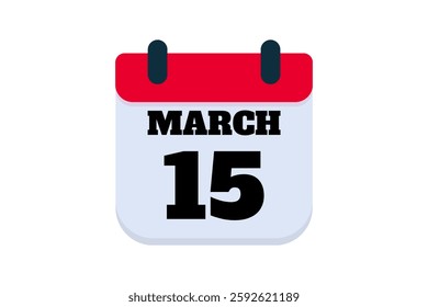 15 March calendar icon text page monthly web design on red, black and white background vector, icon, or illustration with the month of March 15