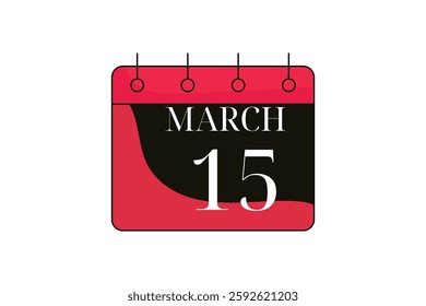 15 March calendar icon text page monthly web design on red, black and white background vector, icon, or illustration with the month of March 15