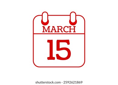 15 March calendar icon text page monthly web design on red and white background vector, icon, or illustration with the month of March 15