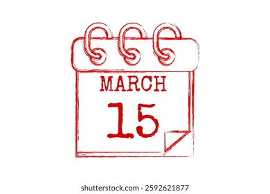 15 March calendar icon text page monthly web design on red and white background vector, icon, or illustration with the month of March 15