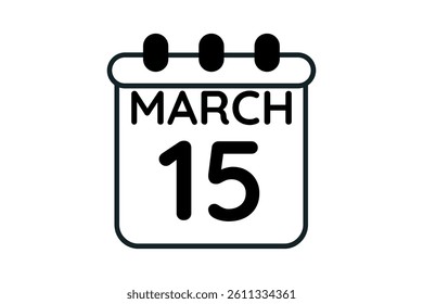 15 March calendar icon text page monthly web design on black and white background vector, icon, or illustration with the month of March 15