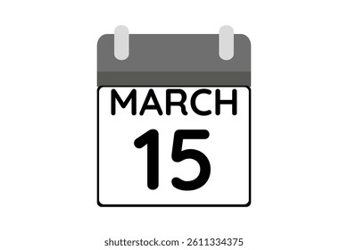 15 March calendar icon text page monthly web design on black and white background vector, icon, or illustration with the month of March 15