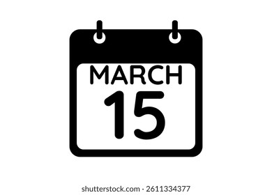 15 March calendar icon text page monthly web design on black and white background vector, icon, or illustration with the month of March 15
