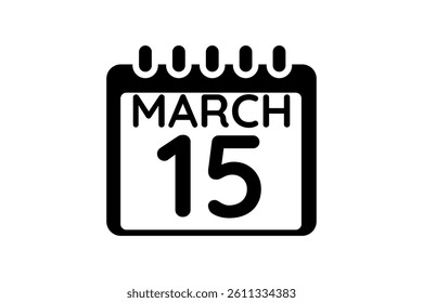15 March calendar icon text page monthly web design on black and white background vector, icon, or illustration with the month of March 15
