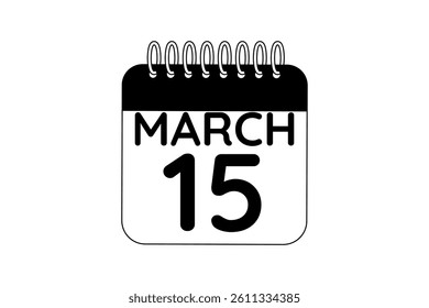 15 March calendar icon text page monthly web design on black and white background vector, icon, or illustration with the month of March 15