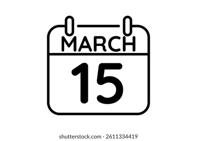 15 March calendar icon text page monthly web design on black and white background vector, icon, or illustration with the month of March 15