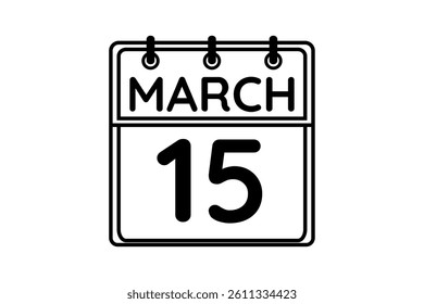15 March calendar icon text page monthly web design on black and white background vector, icon, or illustration with the month of March 15