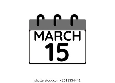 15 March calendar icon text page monthly web design on black and white background vector, icon, or illustration with the month of March 15
