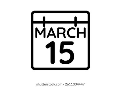 15 March calendar icon text page monthly web design on black and white background vector, icon, or illustration with the month of March 15
