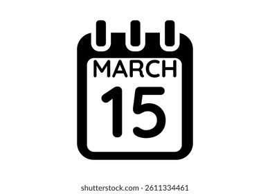 15 March calendar icon text page monthly web design on black and white background vector, icon, or illustration with the month of March 15