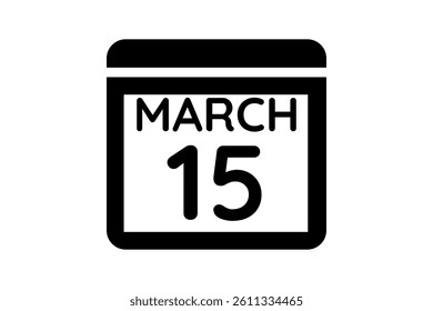15 March calendar icon text page monthly web design on black and white background vector, icon, or illustration with the month of March 15