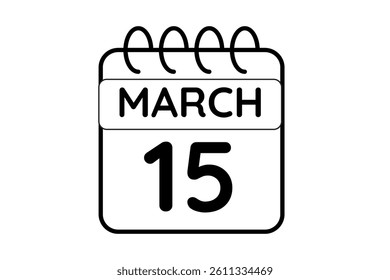 15 March calendar icon text page monthly web design on black and white background vector, icon, or illustration with the month of March 15