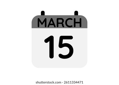 15 March calendar icon text page monthly web design on black and white background vector, icon, or illustration with the month of March 15