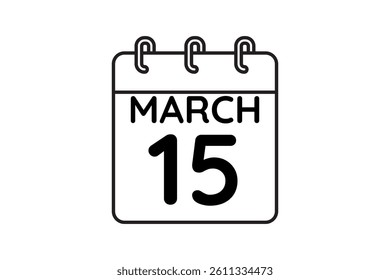 15 March calendar icon text page monthly web design on black and white background vector, icon, or illustration with the month of March 15