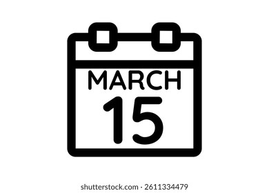 15 March calendar icon text page monthly web design on black and white background vector, icon, or illustration with the month of March 15