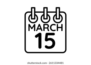15 March calendar icon text page monthly web design on black and white background vector, icon, or illustration with the month of March 15