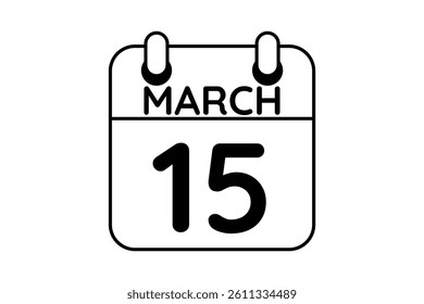 15 March calendar icon text page monthly web design on black and white background vector, icon, or illustration with the month of March 15